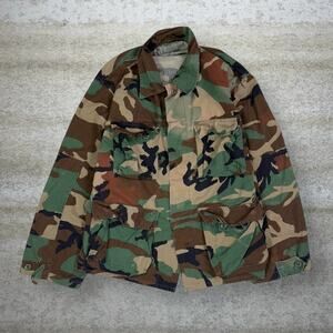 Vintage 90s Military Tactical Button Up Shirt Mens L Woodland Camo